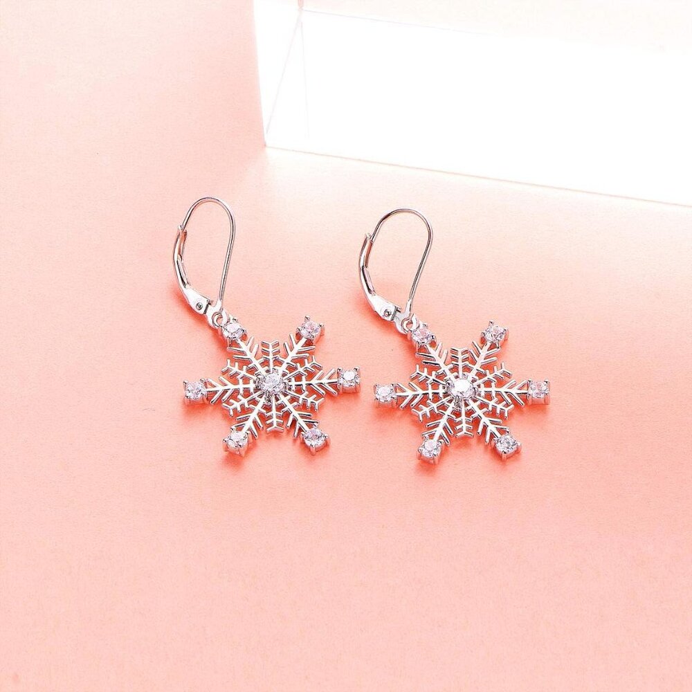 S925 Sterling Silver Snowflake Necklace Earrings Bracelet Ring Set for Women Jew - Picture 5 of 7